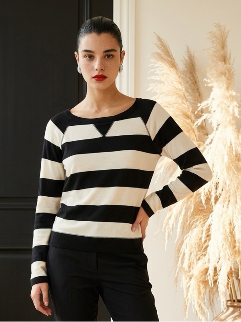 The Limited Black White Striped Long Sleeve Top Size Small